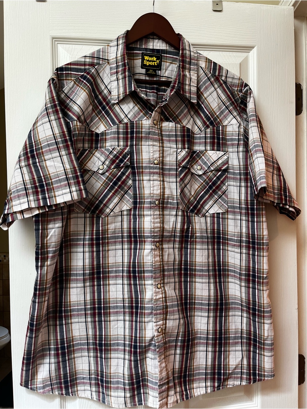 Work n Sport Western Blue/Red Plaid with Snap Closure Size 2x
